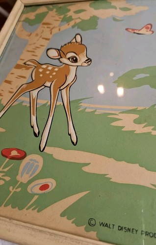 Vintage 1940s Disney Luminous Framed Bambi Art Print Glow In The Dark Ink - Picture 3 of 5