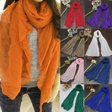 Women's Girl Long Linen Shawl Wraps Warm Crinkle Scarf Muslim Thin Neck Scarves