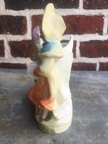 Ungewöhnliche antike 11100 DEP Mädchen mit Muff mit Gesicht Biskuit Figur Vase - Bild 2 von 11