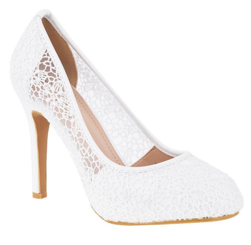 LADIES LACE EMBELLISHED HIGH HEEL FULL TOE COURT SHOES PUMPS EVENING HEELS 3-8 - Picture 9 of 17