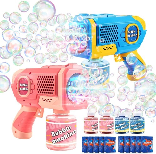 2 Bubble Gun for Kids, Light Up Bubble Machine for Toddlers, 8 Hole Blower with - Picture 43 of 51