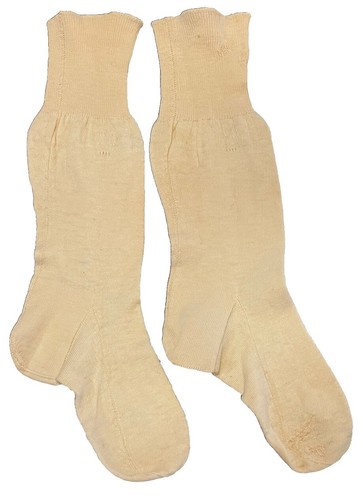 Antique Childs Seamed Knee Trouser Socks, Ivory Pair, Doll, Toddler, Estate Find - Picture 1 of 15