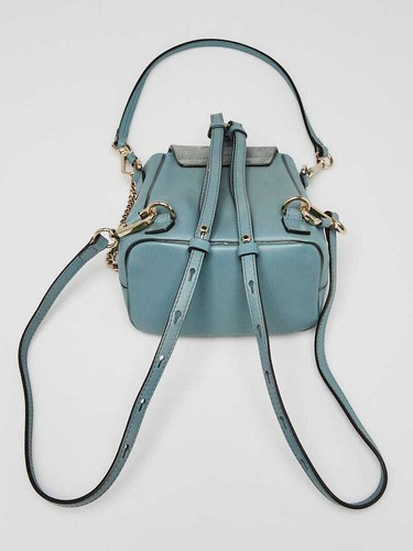 Chloe Light Blue Leather and Suede Mini Faye Backpack Bag - Picture 7 of 11