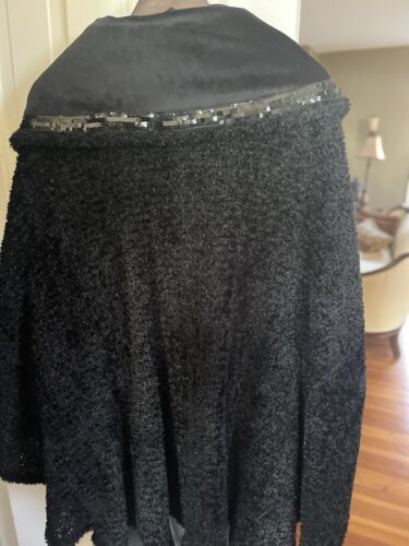 Beautiful Handmade Black Fuzzy Cape With Sequin Detailing And Velour Lining - Picture 3 of 6