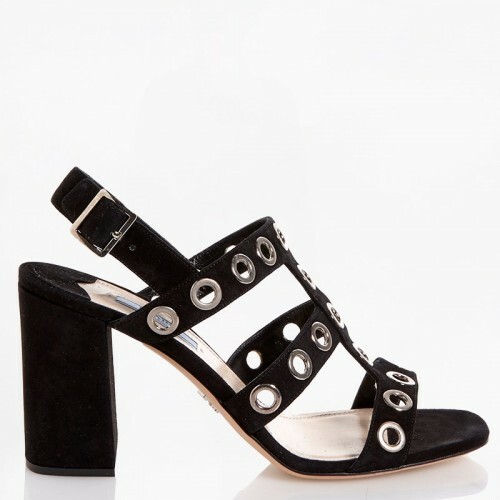 PRADA LINEA ROSSA EUR 39 BLACK Prada Suede Grommet Block Heel Sandals 1X424G PRADA LINEA ROSSA EUR 39 BLACK Prada Suede Grommet Block Heel Sandals 1X424G