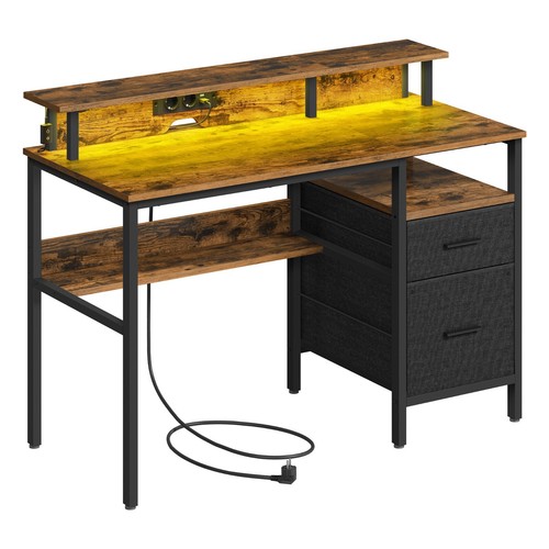 Schreibtisch mit Schubladen Computertisch mit LED-Beleuchtung 2 USB-Anschlüsse - Bild 9 von 15