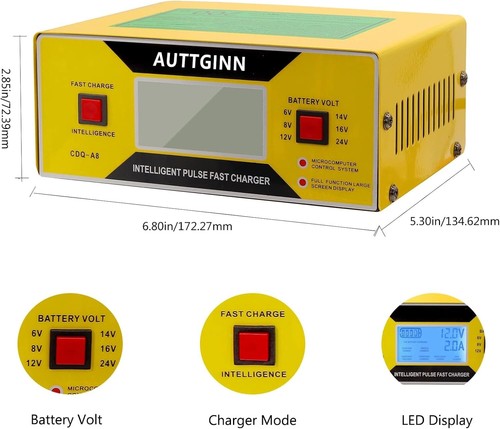 AUTTGINN 6/8/12/14/16/24V Car Battery Charger, 0-10 Amp, Intelligent Adjustable - Picture 5 of 6