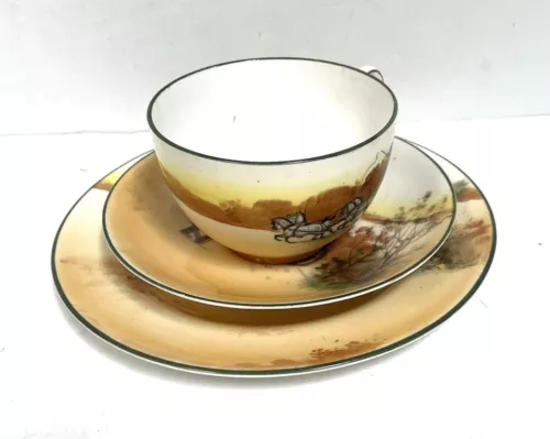 Vintage Royal Doulton Coaching Days Series Trio Dessert Plate, Cup & Saucer