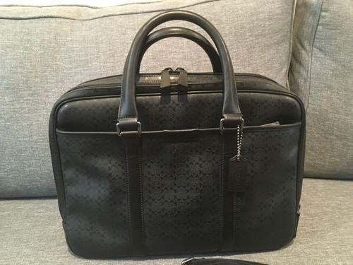 Coach Black Heritage Signature PVC Canvas Leather Commuter Laptop Bag F70766 Men - Picture 11 of 19