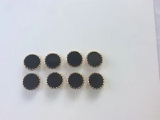 Black Flat Buttons set of 8 Shank-Back Goldtone Rims 7/8”