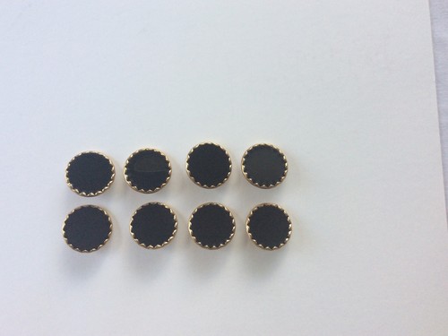 Black Flat Buttons set of 8 Shank-Back Goldtone Rims 7/8”