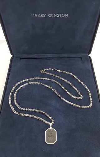 Harry Winston Zalium HW Logo Diamond 18k W Gold Pendant Necklace 30” 48 Grams - Picture 4 of 11