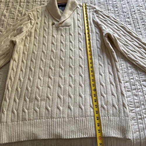 Tommy Hilfiger Sweater XXL Cream Beige Shawl Collar Long Sleeve Pullover Mens - Picture 10 of 12