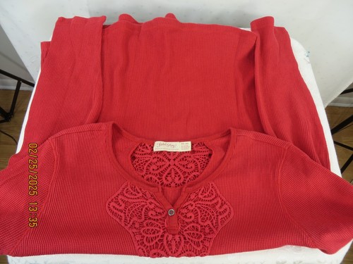 FADED GLORY SZ XXL Cotton/Polyes Raspberry Red Waffle Knit Lace Top Blouse Shirt - Picture 13 of 20