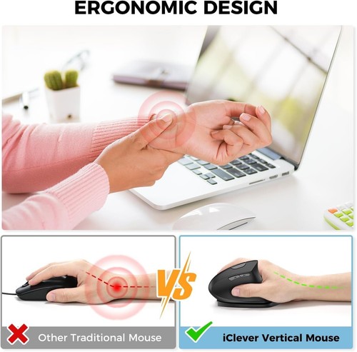 Ergonomic Mouse, 2.4G Wireless Vertical Mouse, Silent Click, 7 Buttons, USB-C - Picture 6 of 8