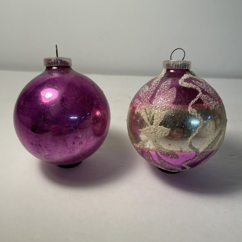 2 Blown Glass Round Christmas Ornaments Mica Glitter Plastic Cap W Germany - Picture 3 of 10