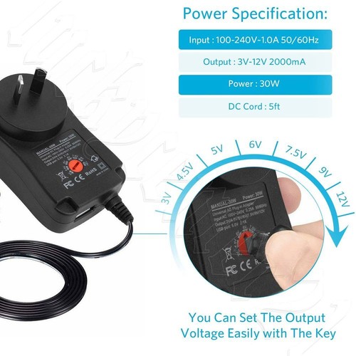 Universal AC/DC 3V-12V Power Supply Adapter Plug-in Wall Charger Adjustable 2.1A - Picture 4 of 12