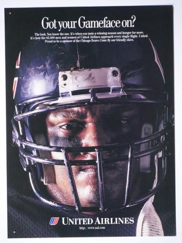 Chicago Bears United Airlines Vintage 1996 Gameface auf Originaldruckanzeige 8 x 11 Zoll - Bild 3 von 3