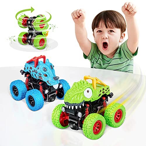 Dinosaur Toys for 2 3 4 5 Year Old Boys , Pull Back Vehicles 2 Pack-Blue/Green - Picture 2 of 7