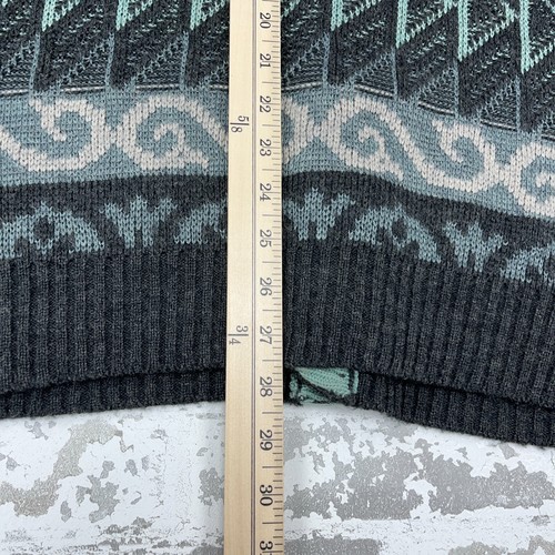 Vintage Cardigan Sweater Men Gray Blue Cosby Grandpa Biggie Geometric Acrylic - Picture 7 of 10