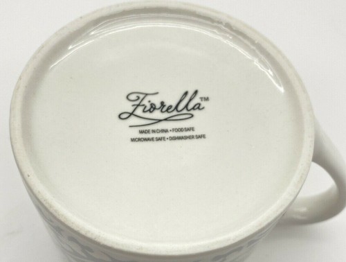FIORELLA Gray & White Mug / Cup ~ Fleur-de-lis Pattern ~ Large 16 oz ~ EUC   - Picture 8 of 8