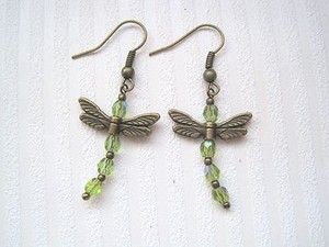 Earrings glass motif Ancient Dragonfly Green