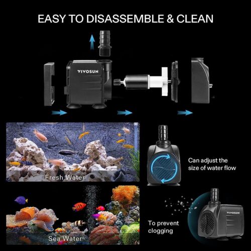 660GPH Submersible Aquarium Water Pump Ultra Quiet High Lift Pond Hydroponics - Picture 4 of 11