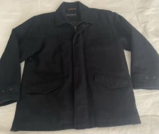 Perry Ellis Portfolio Men's 100% Wool Pea Coat L Navy Zip Lined Dress Pockets
