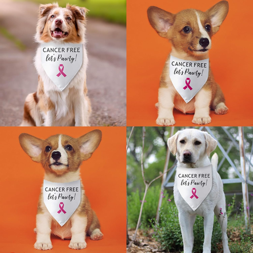 Cancer Ribbon Breast Cancer Dog Bandana Cancer Free Let'S Pawty Funny Cute Dog B - Picture 4 of 12
