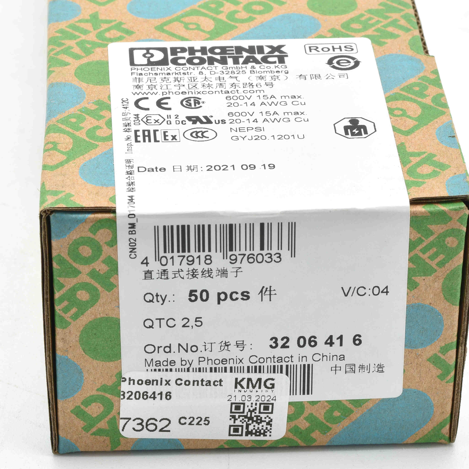 50Stk Phoenix Contact QTC2,5 Durchgangsklemme QTC 2,5 3206416 32 06 41 ...