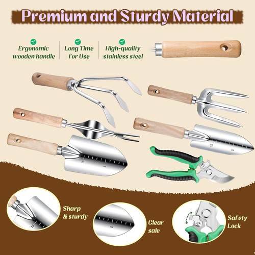 Gardening Tools Set 9-Piece Gardening Gifts for Women Mom Heavy-Duty Stainless S - Picture 8 of 12
