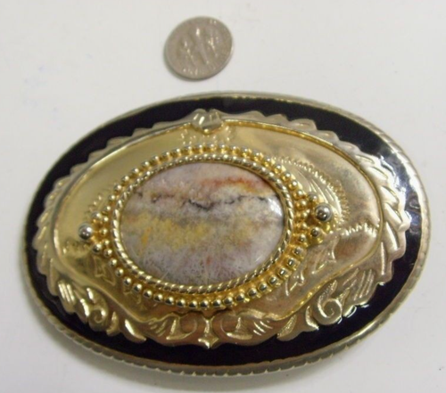 Hebilla de cinturón de jaspe de jaspe de piedras preciosas naturales únicas de la década de 1950 47960 - Imagen 4 de 4