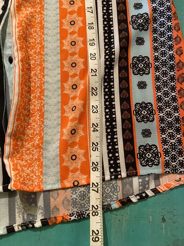 Women’s XL Shirt Retro Vibe Abstract Design Orange Turquoise Button Up Fun - Picture 6 of 8