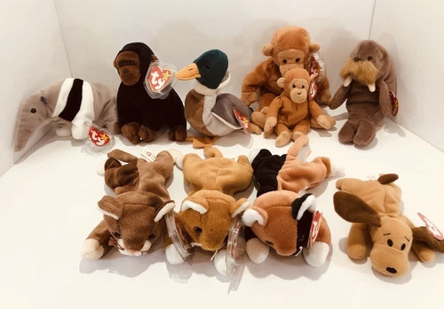Ty Beanie Babies, Lot Of 10, 1993-1998 Vintages. Collectible Very Good Condition