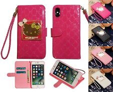 Hello Kitty Mirror Stand Wallet Case W Card Slots Pocket  Straps For iPhone X