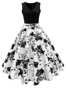 Flowers-Printed-High-Waisted-Vintage-Dress-for-Women-A-Line-High-Waisted-Dress