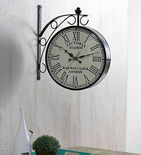 10" Double Sided Black Wall Clock Antique Style station Christmas Decor Gift - Picture 10 of 12