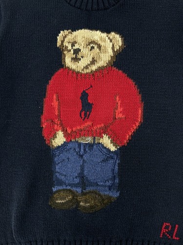 Polo Ralph Lauren Suéter Tejido Polo Oso Niños Pequeño 8 Azul Algodón Difícil de Encontrar Muy Raro - Imagen 5 de 8