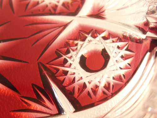Victorian Bohemian Czech Ruby Lead Crystal Cut Glass Tray Dish Bowl - Picture 5 of 9
