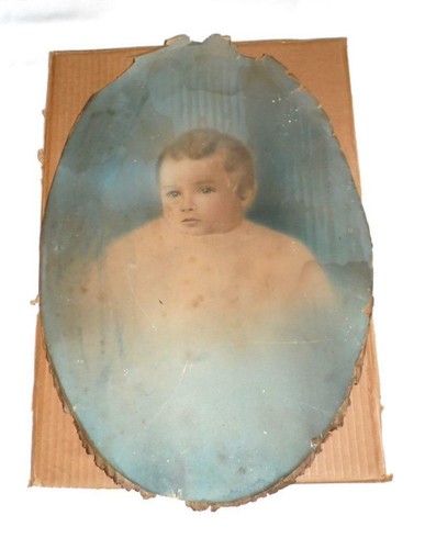 BABY VINTAGE OVAL / CONVEX / PORTRAIT PHOTOGRAPHY 10 x 25" - FAMILY INSCRIBED - Picture 3 of 11