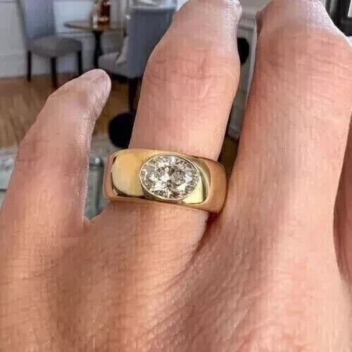 2Ct Oval Cut Lab-Created Diamond Men's Engagement Ring 14K Yellow Gold Plated - Picture 3 of 4