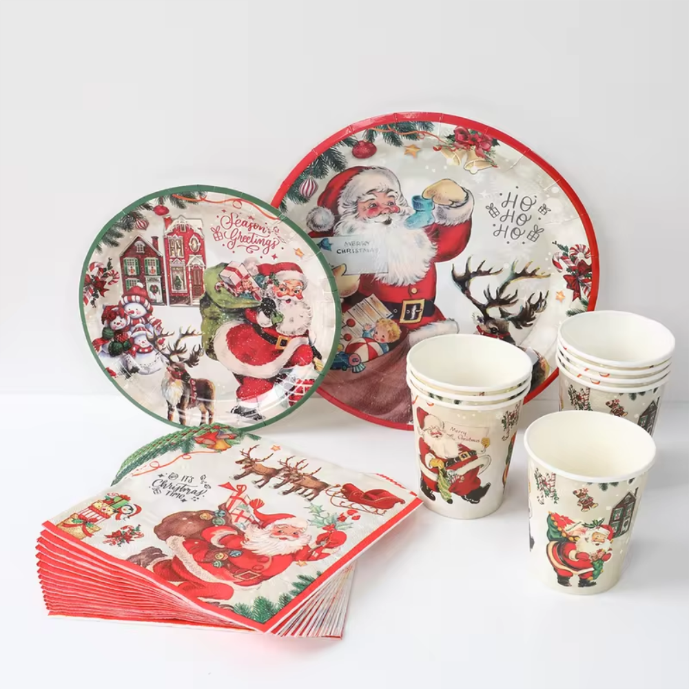 Christmas DisposableTableware Set Xmas Party Dinnerware Set Paper Plate and  Cups