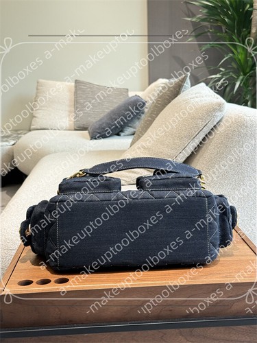 Women's Denim Diamond Lattice Quilted Double Pockets Chains Shoulder Hobo Bag B5 - Picture 2 of 5