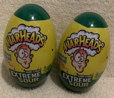 2 Pc Warheads Extreme Sour Hard Candy Egg Shaped Tin Boxes(Empty)  4x2.25 - EUC