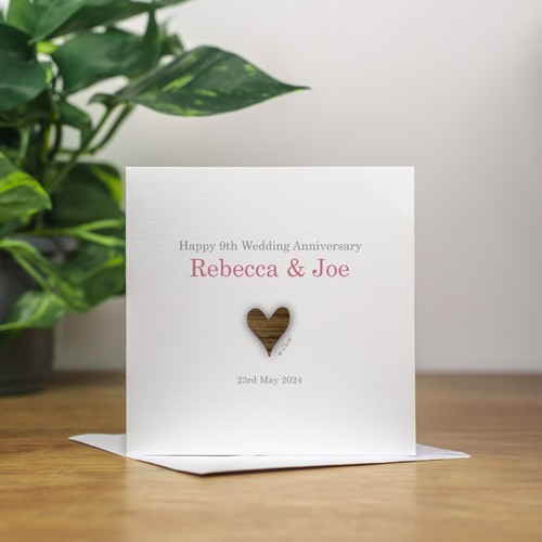 Tarjeta de noveno aniversario de boda personalizada hecha a mano - para ellos, corazón de sauce - Imagen 2 de 3