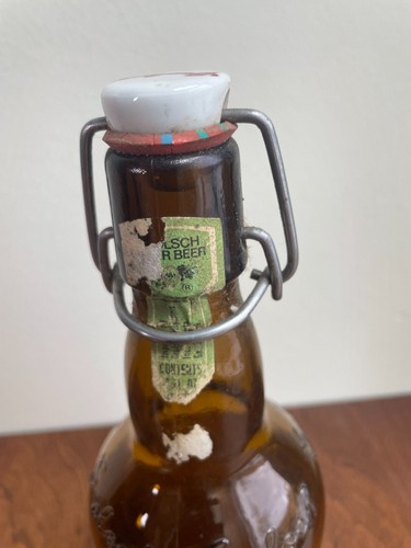 Vintage Grolsch Beer Bottle Brown Glass Porcelain Flip Swing Top  - Picture 2 of 16