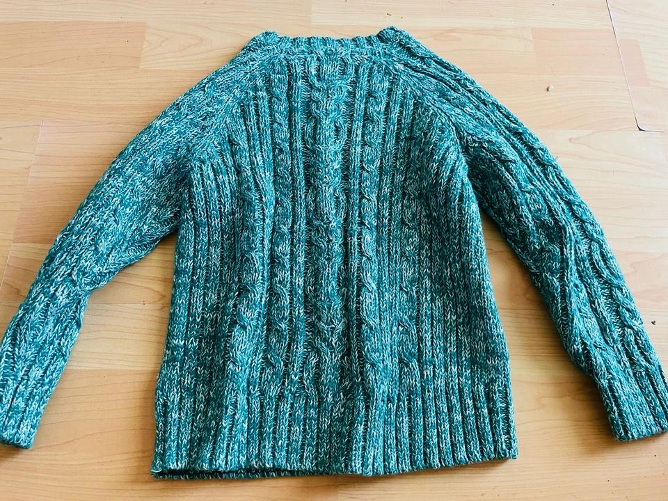 NEW JANIE AND JACK green White Cable Knit Sweater Size 4 Boys Side Buttons C21 - Image 3 of 3