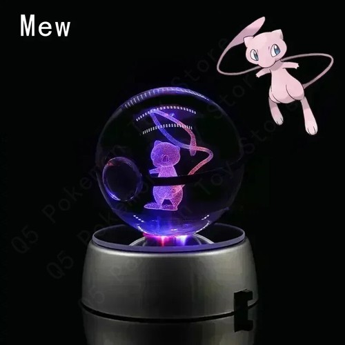 Pokemon 3D Crystal Ball Pikachu Gengar Mew Mewtwo Figurines Lamp Base Pokeball - Picture 24 of 49
