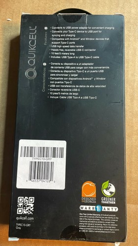 NEW Quikcell 10' ft Type-C Cable USB-A to USB-C Charger and Sync Cable Gray - Picture 2 of 3