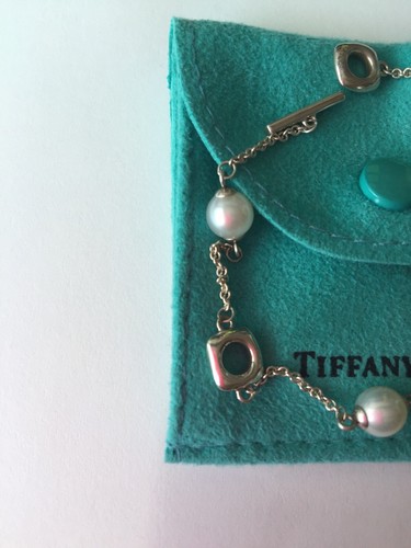 ¡BOLSA de pulsera palanca de perlas cojín de plata 925 Tiffany & Co. de 7,25"! - Imagen 3 de 6